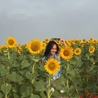 Pevita Pearce main ke taman bunga. [@pevpearce].