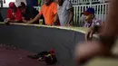 Penonton menyaksikan pertarungan ayam di klub sabung ayam Campanillas, Toa Baja, Puerto Rico, Rabu (18/12/2019). Ayam-ayam yang mati dalam pertarungan akan dimasukkan ke dalam kantong plastik untuk dibakar kemudian dikubur. (AP Photo/Carlos Giusti)