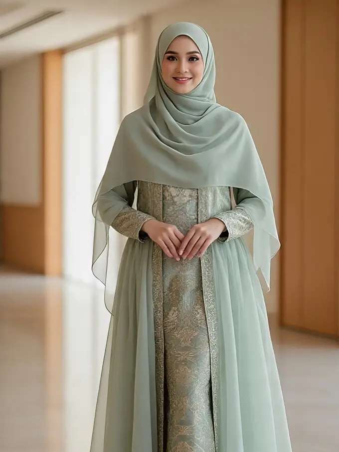 Model Gamis Brokat Warna Sage Terbaru