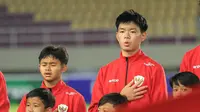 Pemain Timnas Indonesia U-16, Lucas Raphael Lee dalam lanjutan Grup A Piala AFF u-16 2024, Selasa (24/6/2024). (Bola.com/Radifa Arsa)