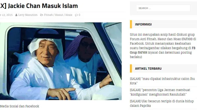 Cek Fakta - hoaks aktor laga Jackie Chan masuk Islam