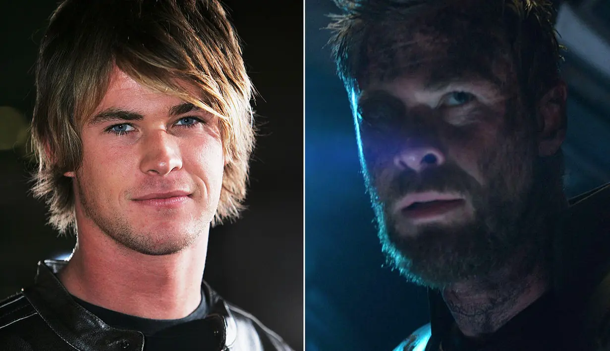Jika di Infinity War Chris Hemsworth miliki rambut pendek, ternyata saat muda begini loh tampilannya. (Kristian Dowling/Getty; Marvel/Disney/Kobal/REX/Shutterstock/People)
