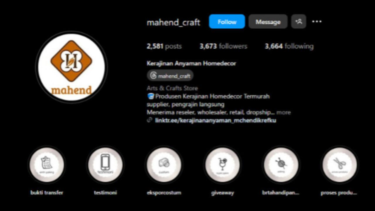 Akun Instagram Mahend Craft Kulon Progo