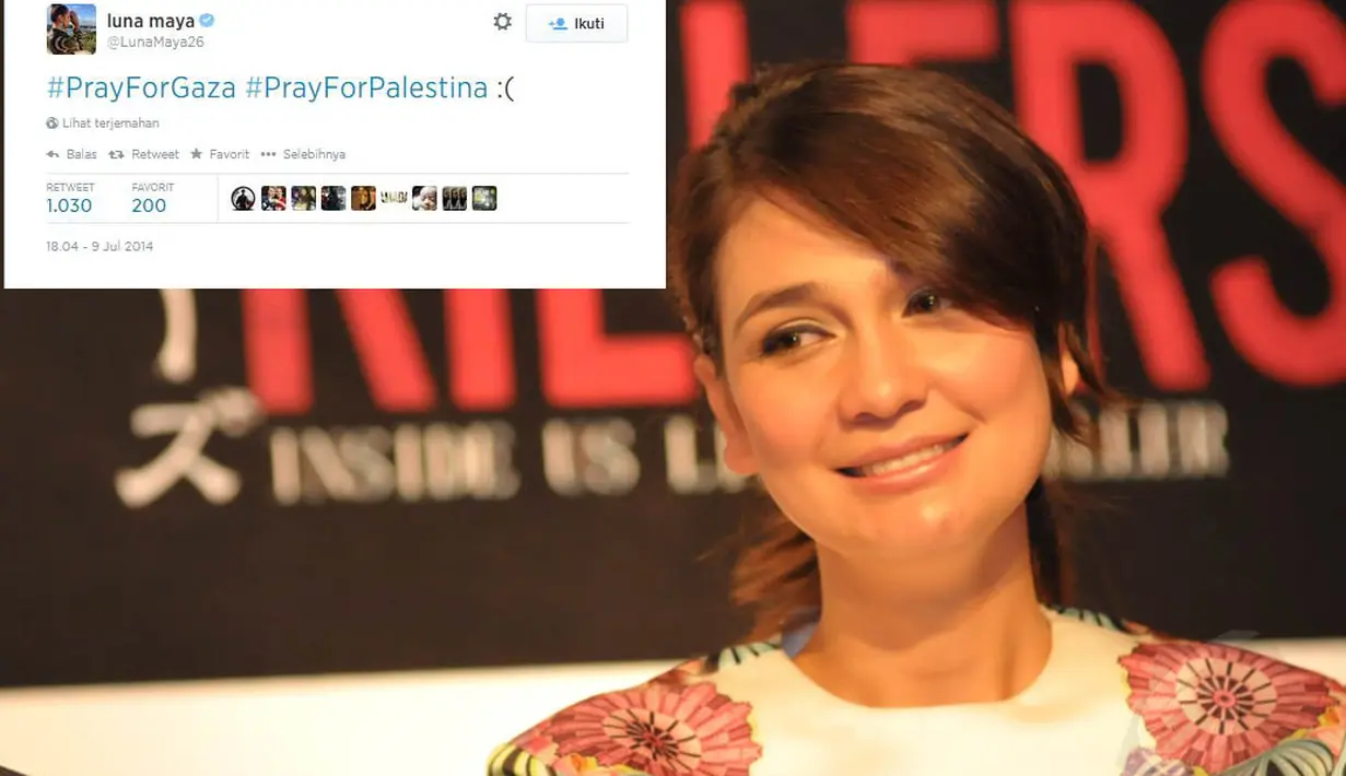 Di akun twitternya, aktris cantik Luna Maya pun mengungkapkan perasaan dukanya untuk warga Palestina. (Liputan6.com/Panji Diksana)