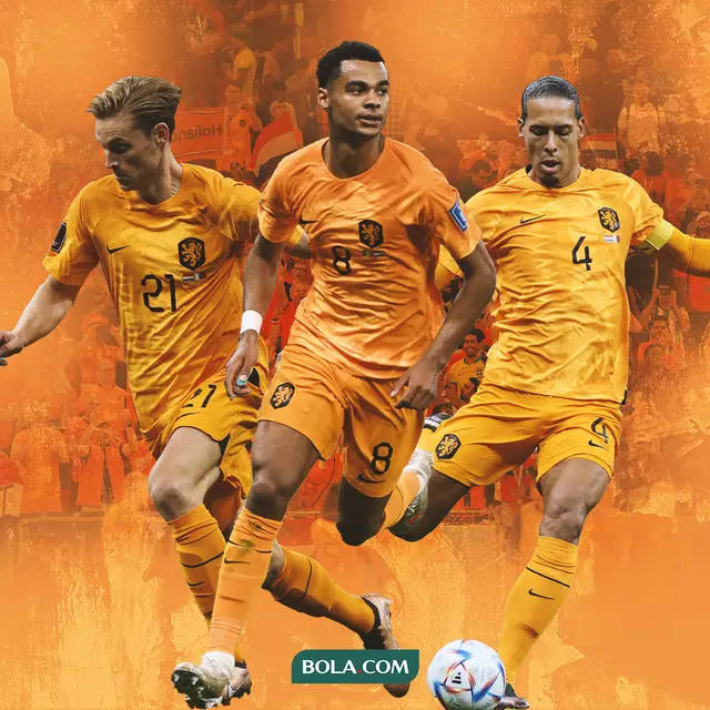 Ilustrasi - Virgil van Dijk, Frenkie de Jong, Cody Gakpo Belanda