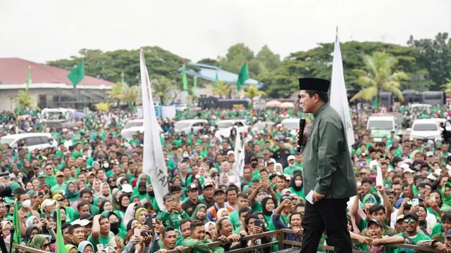 Kedatangan Menteri Badan Usaha Milik Negara (BUMN) Erick Thohir dalam peringatan harlah ke-50 Partai Persatuan Pembangunan (PPP) di Cilegon, Banten, Sabtu (28/1) disambut hangat (Istimewa)