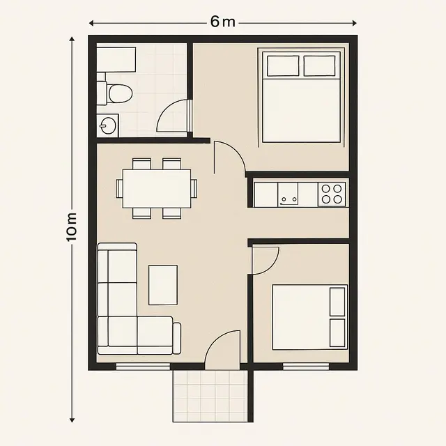 Inspirasi Denah Rumah Ukuran 6x10 Minimalis untuk Lahan Sempit (Image by ChatGPT)