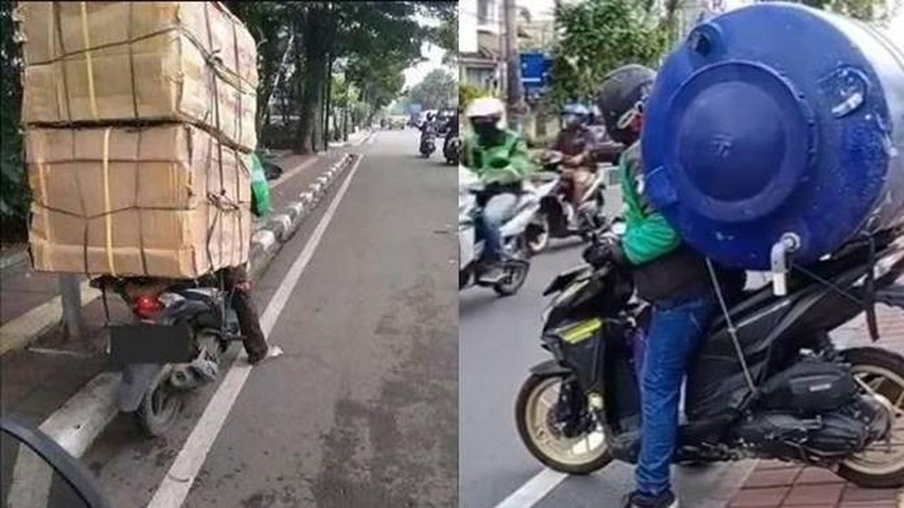 7 Potret Ojol Kirim Barang Berukuran Jumbo Ini Bikin Kasihan