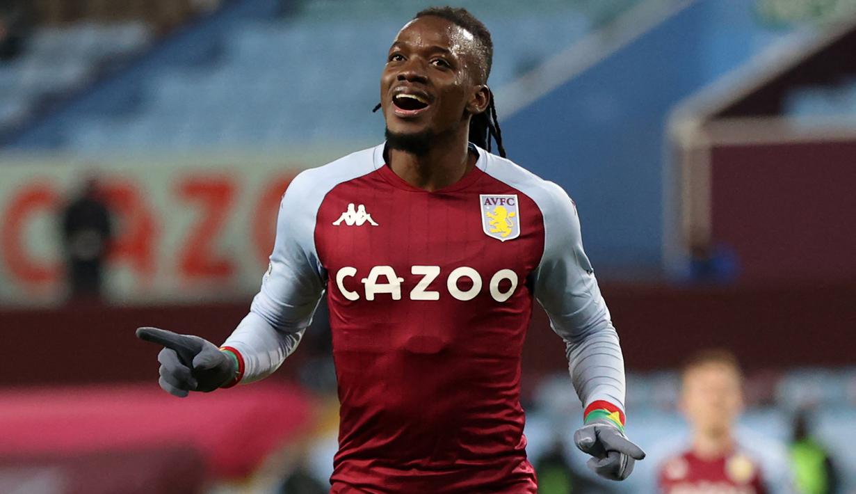Bertrand Traore. Striker asal Burkina Faso berusia 25 tahun ini telah memperkuat Aston Villa sejak musim 2020/2021 lalu. Ia telah memperkuat The Villans dalam 39 laga dengan mencetak 8 gol dan 7 assist. Bersama Burkina Faso mengoleksi 59 caps dan mencetak 12 gol. (Foto: AFP/Pool/Clive Brunskill)
