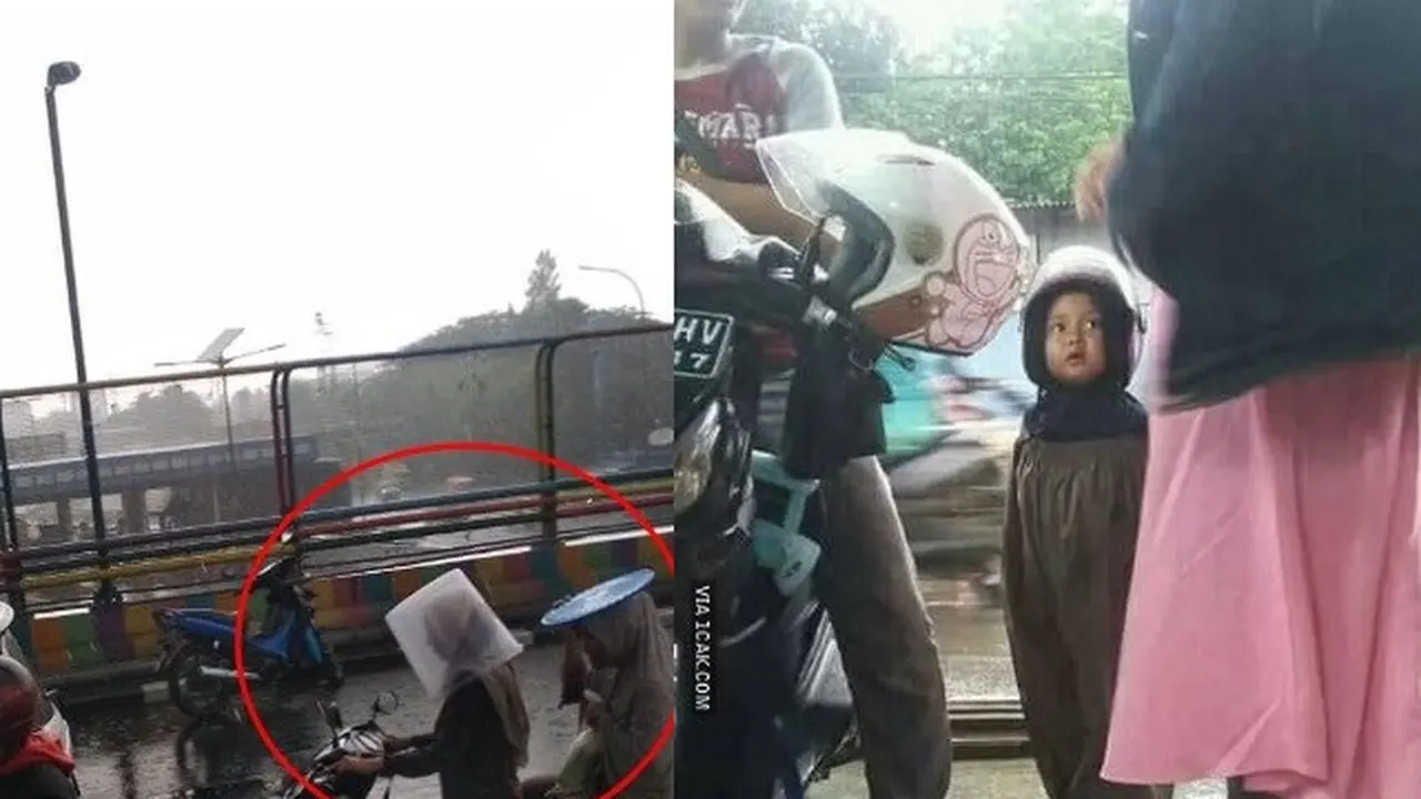 momen kocak pengendara saat kehujanan