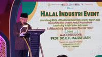 Wapres KH. Ma&rsquo;ruf Amin memberi sambutan pada peresmian Halal Industri Event 2022 dan Soft Launching Aplikasi Scanner Halal pertama di Indonesia, Haliv di Thamrin City, Jakarta, Selasa (24/5/2022). (Ist)
