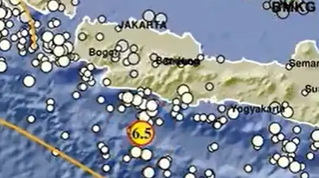Gempa Magnitudo 6,5 mengguncang wilayah Kabupaten Garut, Jabar, Sabtu malam (27/4/2024). (Liputan6.com/ Dok BMKG)