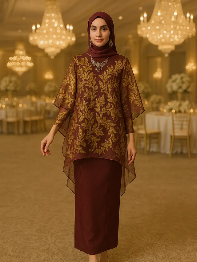 Desain Baju Gamis dan Tunik Batik Emas untuk Kondangan Glamor