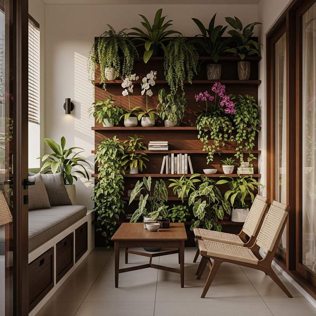 Teras Kecil dengan Meja Kopi Mini