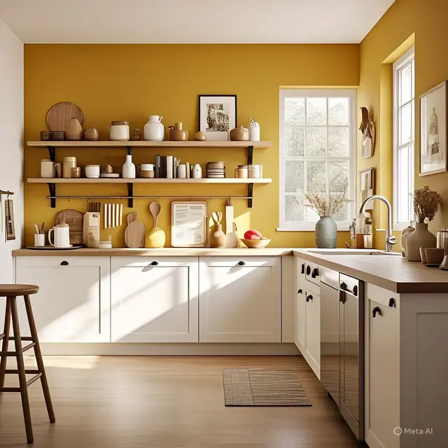 Kombinasi Warna Cat Dapur dengan Lemari Putih
