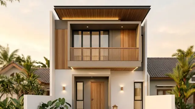 Rumah Japandi Dua Lantai dengan Aksen Kayu Hangat