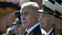 Perdana Menteri Israel Benjamin Netanyahu hadir dalam parade militer yang memeringati 73 tahun kemenangan Uni Soviet atas Nazi Jerman (Alexei Nikolsky, Sputnik, Kremlin Pool Photo via AP)