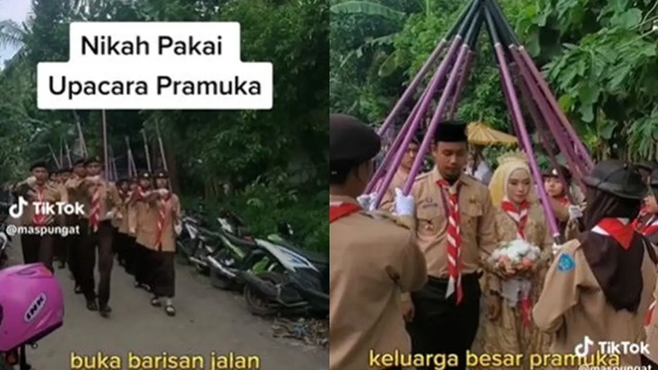 Viral, Pasangan Ini Menikah Pakai Upacara Pramuka Lengkap dengan Seragamnya
