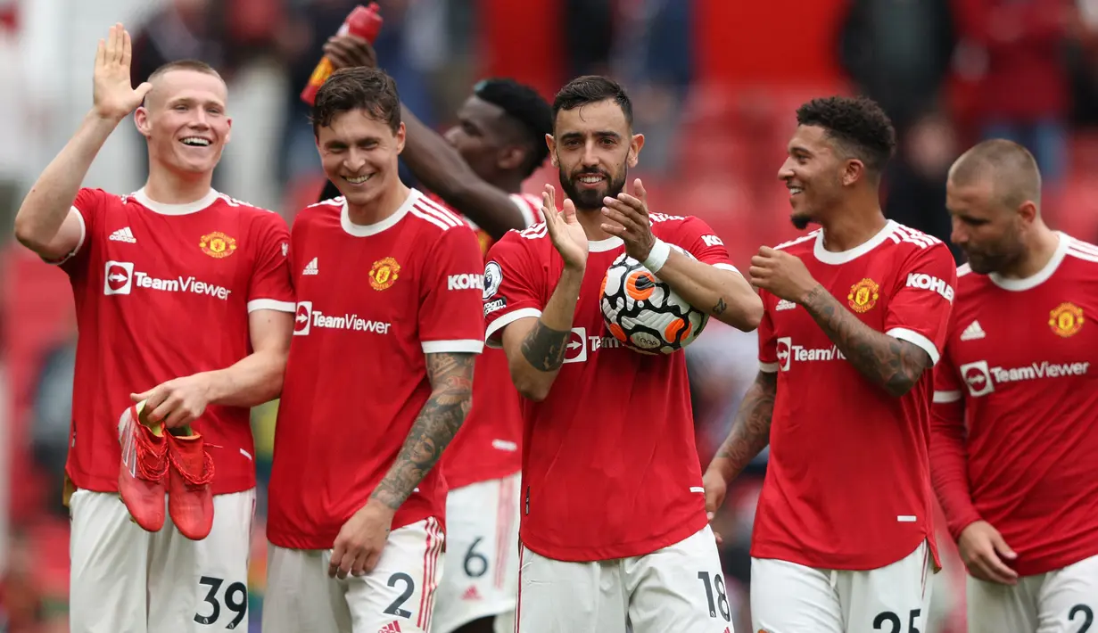 Tidak ada gol tambahan hingga peluit akhir dibunyikan. Manchester Unted unggul telak 5-1 atas Leeds United. (Foto: AFP/Adrian Dennis)
