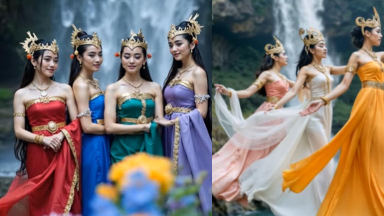 Penampakan 7 Bidadari Mandi di Telaga dalam Kisah Jaka Tarub, Divisualkan oleh AI Terlihat Begitu Nyata