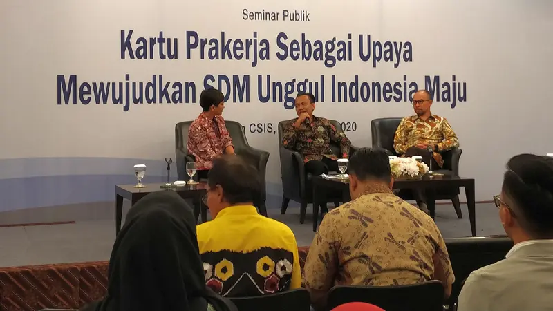 Seminar Publik Forum Kebijakan Ketenagakerjaan 2020 bertajuk  Kartu Prakerja Sebagai Upaya Mewujudkan SDM Unggul Indonesia Maju di Gedung Pakarti, Jakarta Pusat, Selasa (18/2/2020).