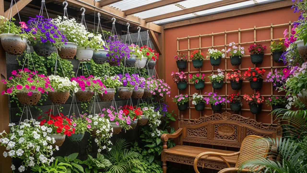 Kebun Mini Teras Rumah dengan Pot Gantung Hemat