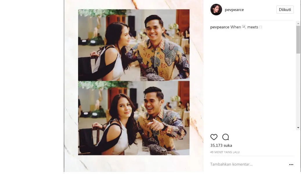 Pevita Pearce unggah kebersamaannya dengan seorang pria (Foto: Instagram)