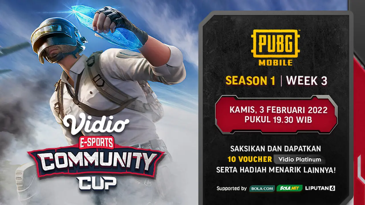 Link Live Streaming Vidio Community Cup PUBGM Season 1 Week 3 di Vidio, Kamis 3 Februari 2022