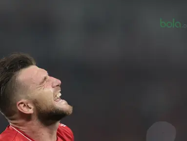 Ekspresi kegembiraan Marko Simic saat mebobol gawang Tampines Rovers pada laga Piala AFC 2018 di Stadion Utama GBK, Senayan, Jakarta (28/2/2018). Simic mencetak tiga gol untuk Persija. (Bola.com/Nick Hanoatubun)