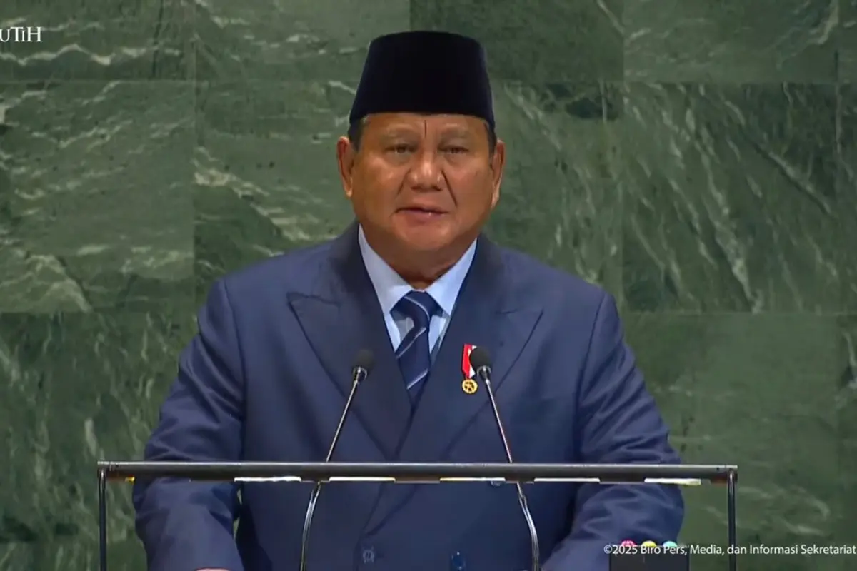 Presiden Prabowo Subianto menyampaikan pidato di Sidang Umum Perserikatan Bangsa-Bangsa (PBB) ke-80, Selasa (23/9/2025).