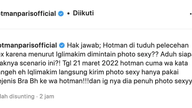 Unggahan Hotman Paris. (Foto: Dok. Instagram @hotmanparisofficial)
