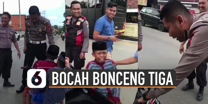 VIDEO: Bocah Naik Motor Trail Mini Bonceng Tiga Nangis saat Disetop Polisi