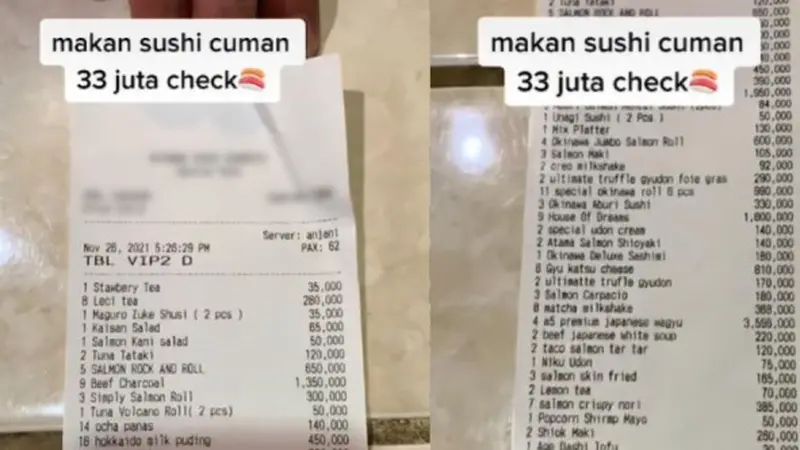 Pria Ini Habiskan Rp 33 Juta untuk Makan Sushi, Panjang Struknya Bikin Melongo