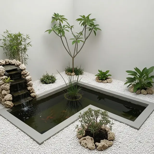 Inspirasi Kolam Ikan Mini Berpadu Taman Kering yang Minim Perawatan (AI)
