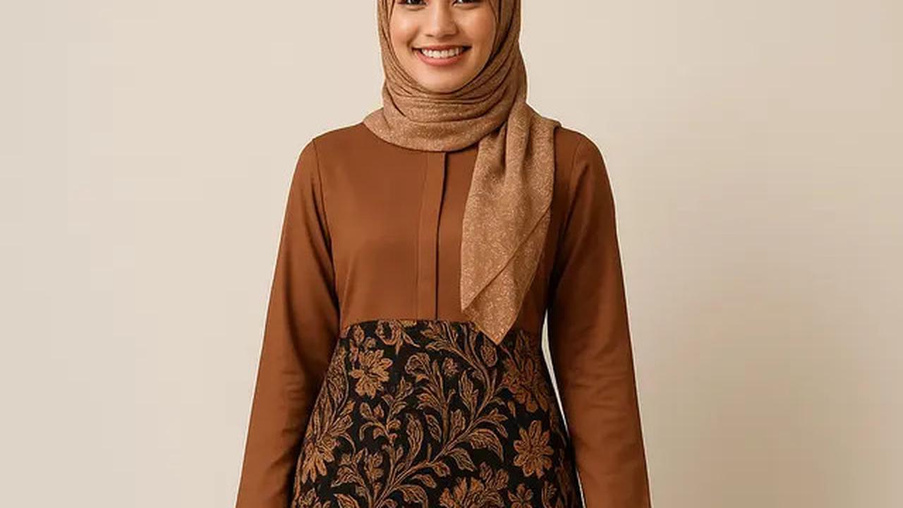 10 Model Gamis Batik Kombinasi Polos Kerah Shanghai 2025, Ini Padu Padan yang Bikin Wanita Stylish