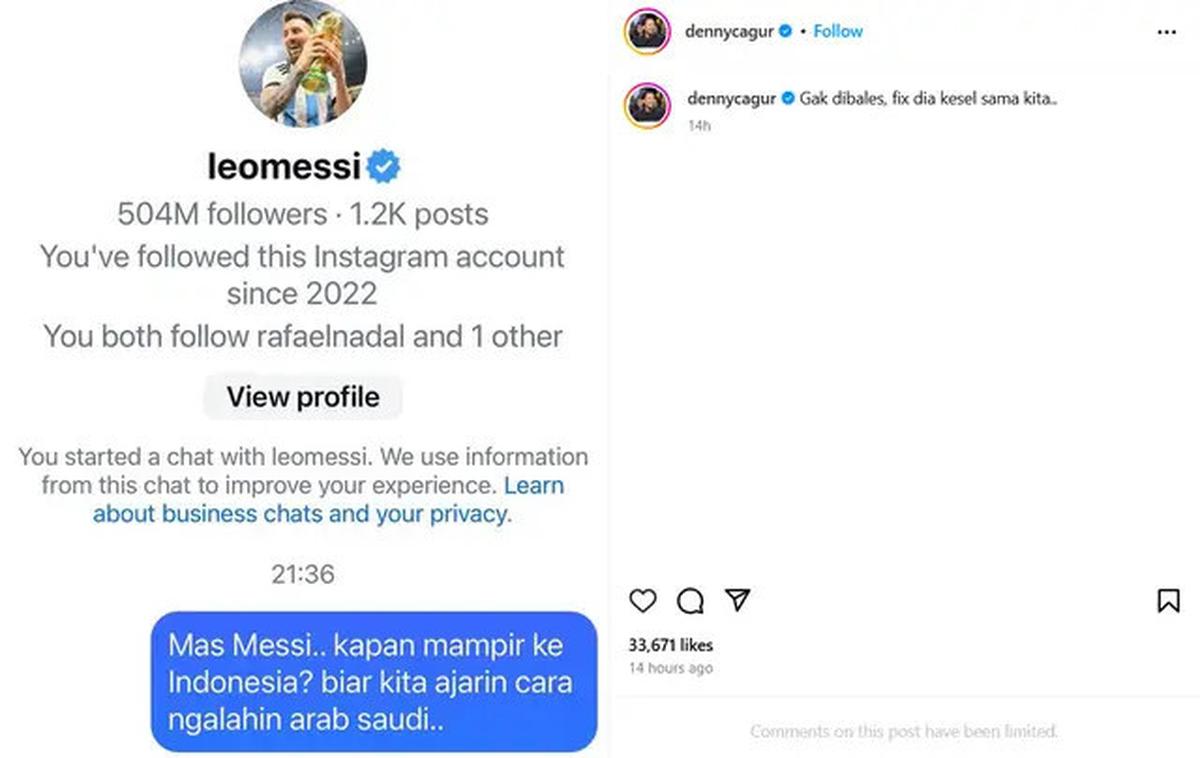 Denny Cagur DM Lionel Messi Usai Timnas Indonesia Menang vs Arab Saudi, Banggakan Kemenangan Skuad Garuda