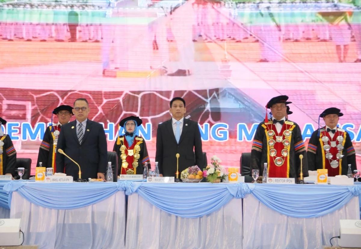 Wamendagri Akhmad Wiyagus saat menghadiri Sidang Senat Terbuka Dies Natalis ke-70 IPDN di Balairung Rudini, IPDN Jatinangor