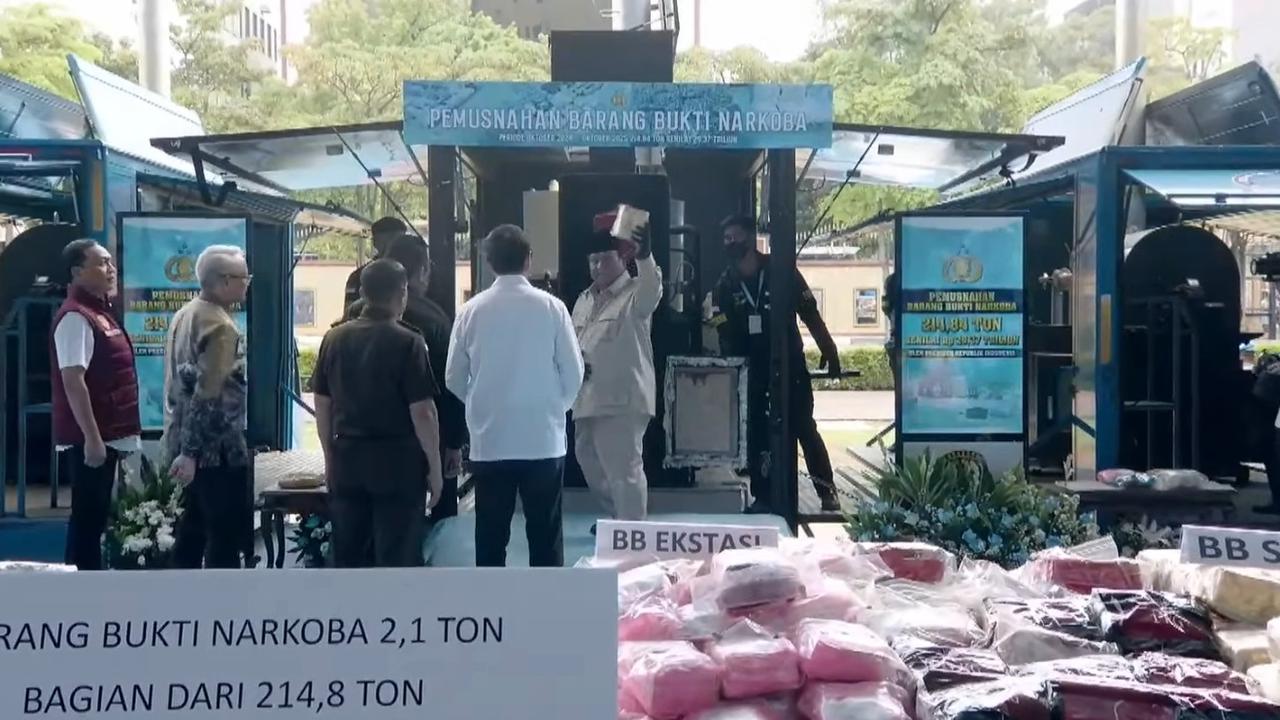 Prabowo Pimpin Pemusnahan 214,84 Ton Narkoba Senilai Rp29,37 Triliun
