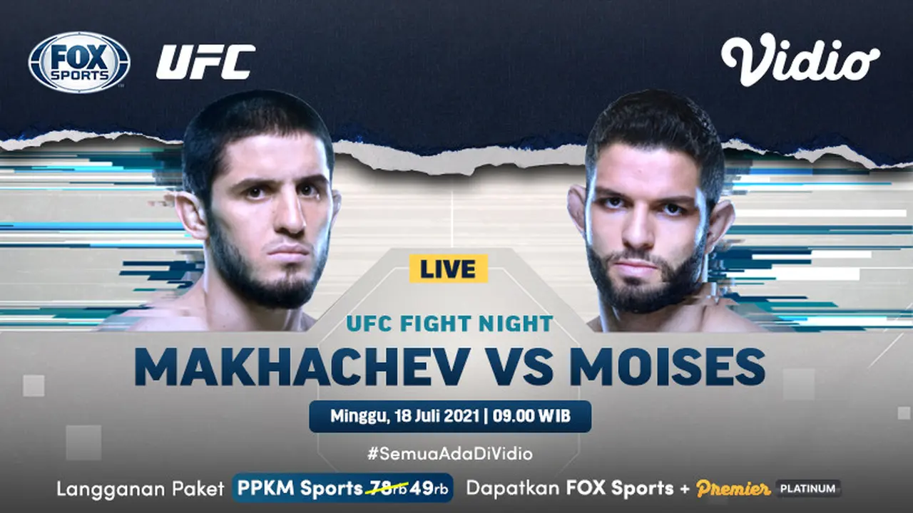 Link Live Streaming UFC Fight Night : Islam Makhachev vs Thiago Moises di Vidio, Minggu 18 Juli 2021