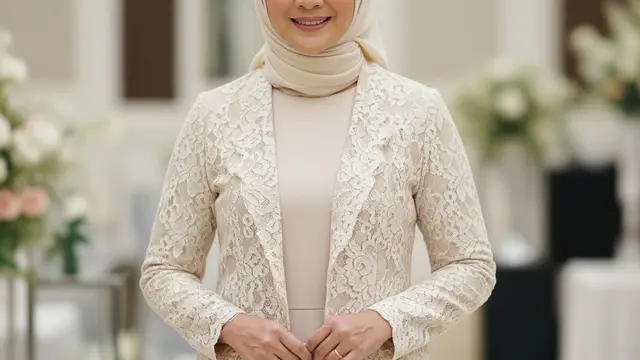 Model Gamis Blazer Brokat Mewah tapi Sederhana untuk Wanita 45 Tahun