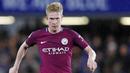 6. Kevin De Bruyne (Manchester City) – Kemampuannya menembus pertahanan lawan membuatnya menjadi salah satu gelandang terbaik di dunia. Ratingnya di FIFA 20 akan tetap berada di angka 91. (AFP/Adrian Dennis)