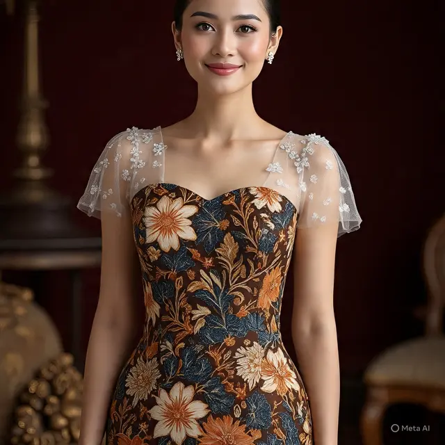 Dress Batik Lengan Balon Motif Floral (