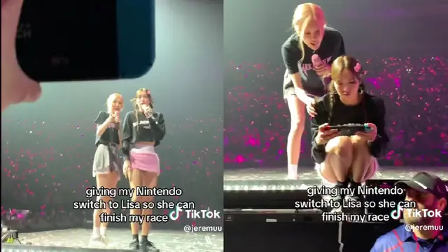 Viral Lisa Blackpink Main Nintendo Switch di tengah konser. (Tangkapan layar TikTok/ @jeremuu)