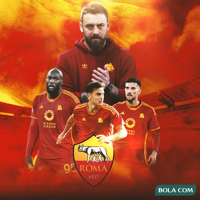 AS Roma - Daniele De Rossi diapit Lorenzo Pellegrini, Romelu Lukaku, Paulo Dybala