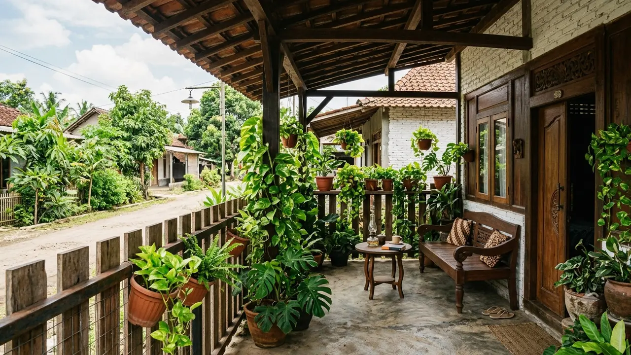Ide Teras Rumah dengan Sirih Gading dan Pagar Kayu yang Desainnya Estetik Penggugah Kenyamanan