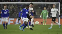 Leicester City meraih kemenangan 4-1 atas Randers FC pada laga leg pertama play-off Europa Conference League di King Power Stadium, Jumat (18/2/2022) dini hari WIB. (AP Photo/Rui Vieira)