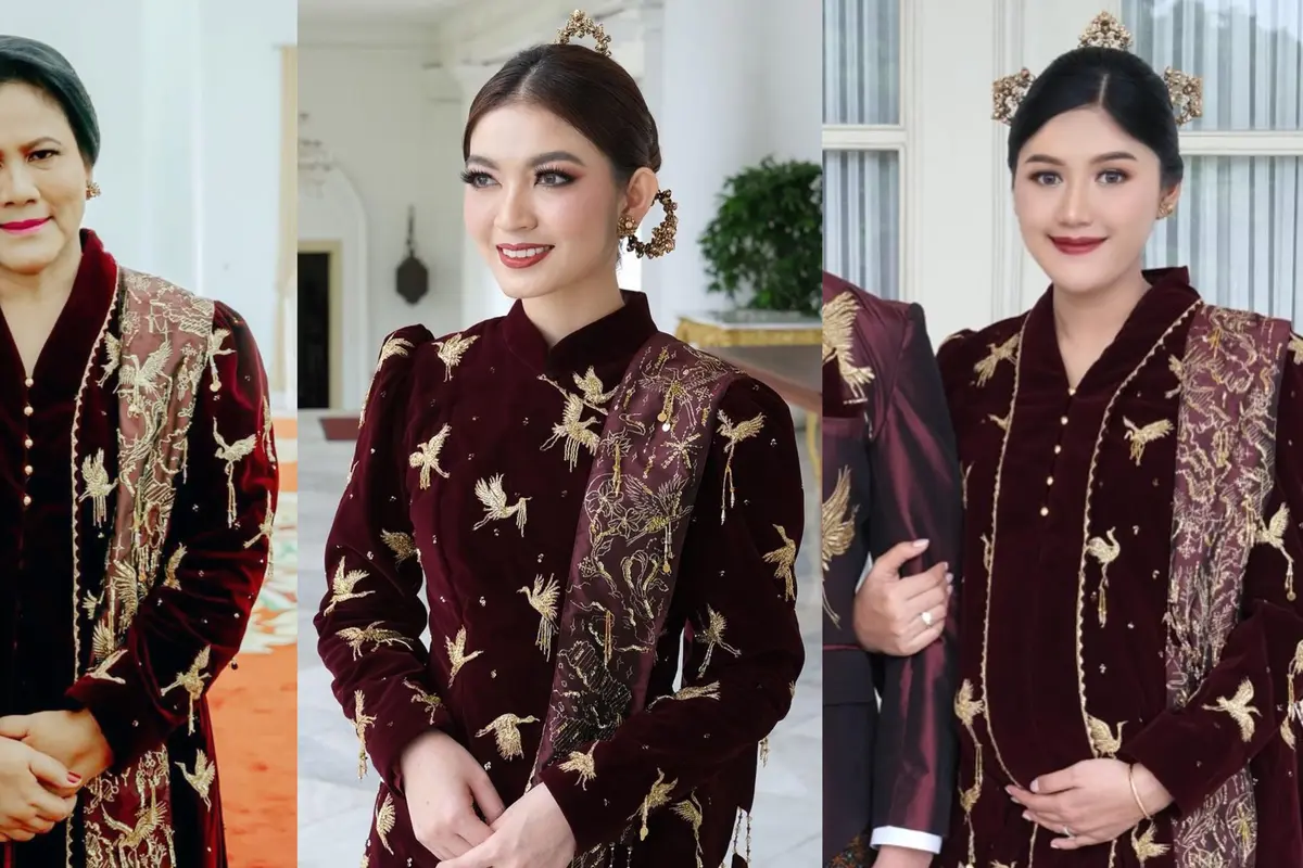 Adu Gaya Iriana Jokowi Bareng Dua Menantunya, Selvi Ananda-Erina Gudono Kompak Kenakan Kebaya Beludru Merah Marun