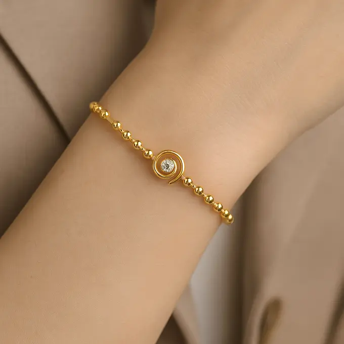 Gelang Emas Bola Kecil 2–5 Gram Kombinasi Spiral Modern