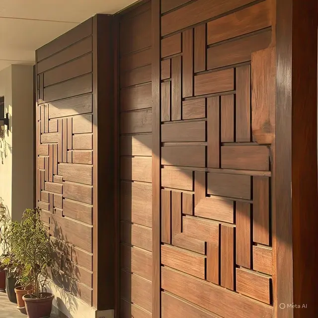 Model Dinding Depan Rumah Kombinasi Kayu (Woodplank/Panel)