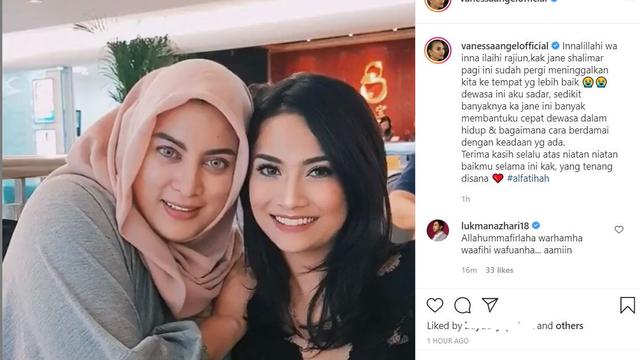 Unggahan Vanessa Angel tentang Jane Shalimar. (Instagram/ vanessaangelofficial)